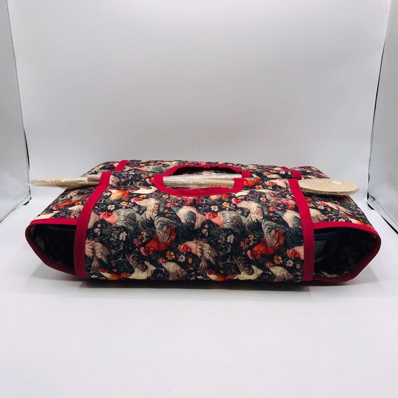 Casserole Carrier w Wooden Spoons for 9x13 Pans and 8x8 Square Farmhouse Chicken - Picture 5 of 7